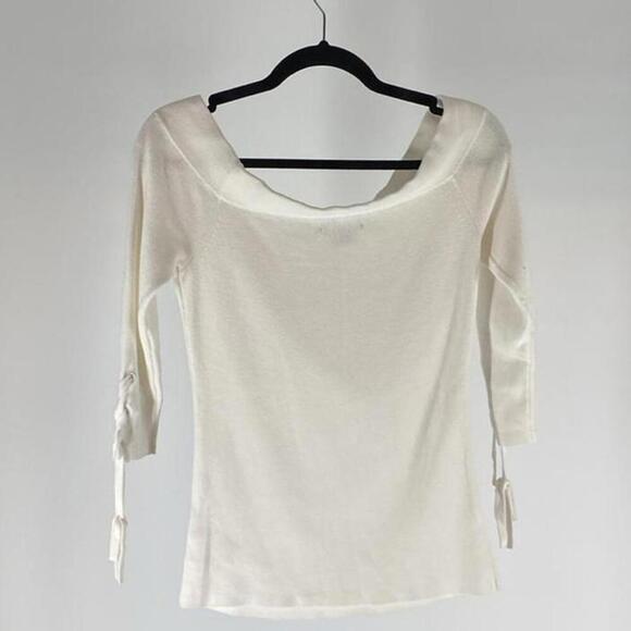 Stylish Cream Long Sleeve Top with Tie Details - Picture 3 of 3